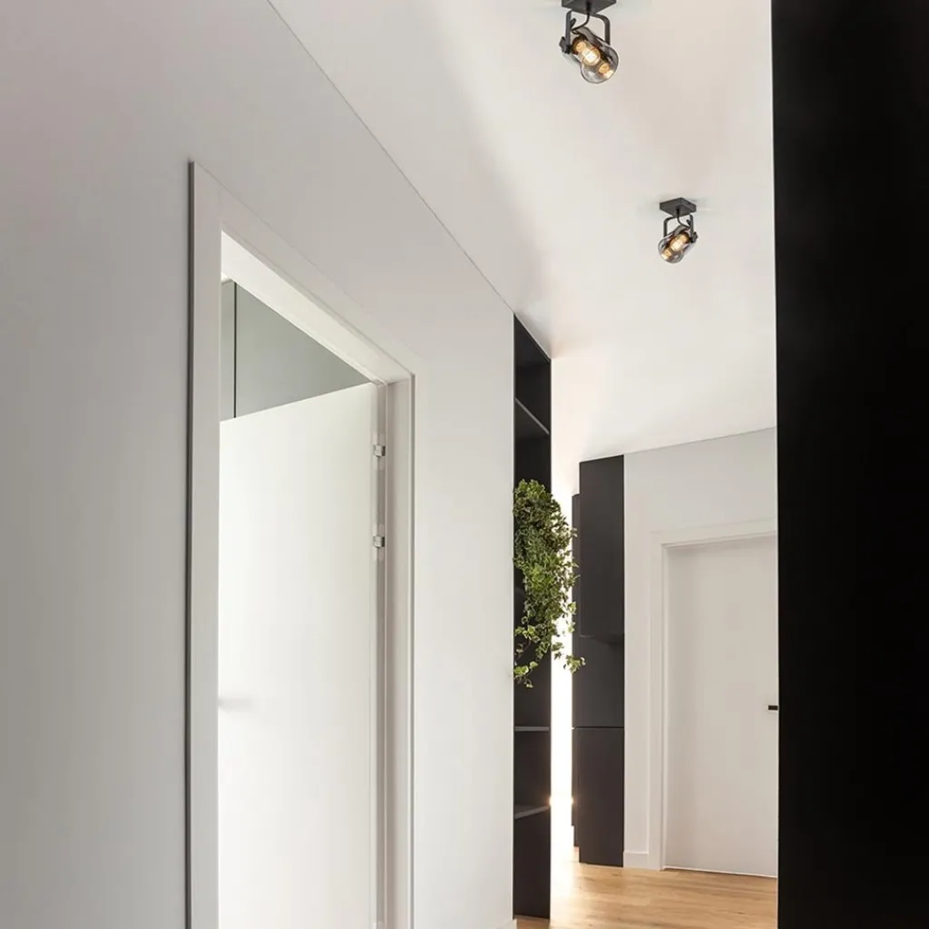 Zwarte plafond/wandlamp met titanium glas>Straluma Best