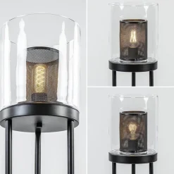 Zwarte vloerlamp met cilinder kap helder glas><noscript><img width=