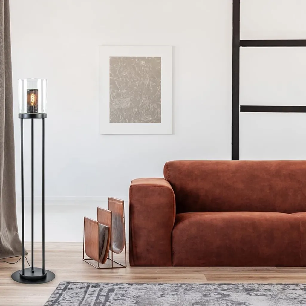 Zwarte vloerlamp met cilinder kap helder glas>Straluma Best Sale